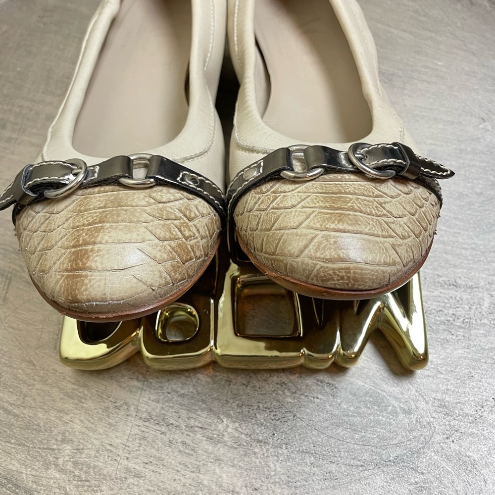 AGL Tan Leather Snakeskin Ballerina Flats Size 7 - Picture 2 of 11